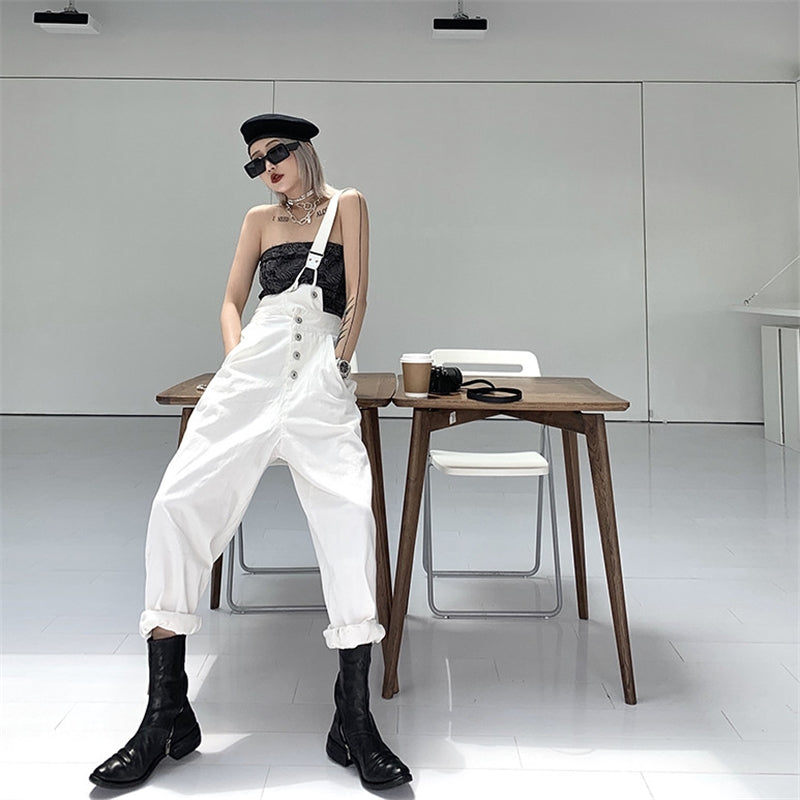 "WHITE ONE-SHOULDER" OVERALLS N081901