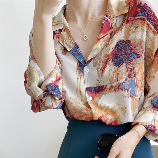 "RETRO LAZY TIE-DYE PRINTED LONG SLEEVED" SHIRT N030806