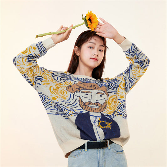 "VAN GOGH OIL PAINTING" SWEATER N111207