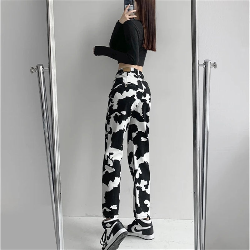 BLACK WHITE COW PRINT PANTS UB2486