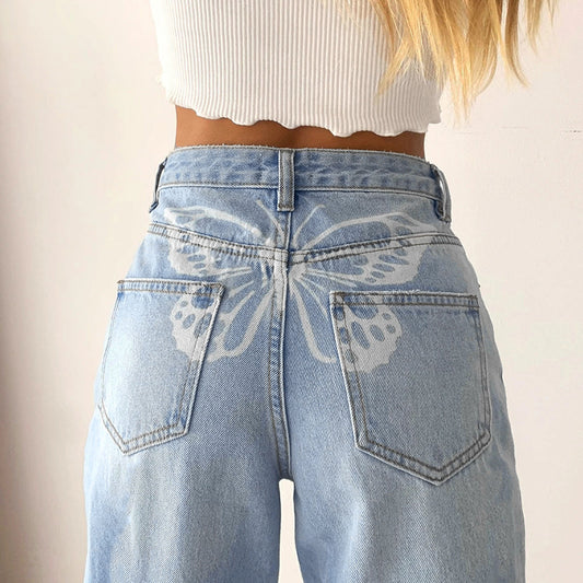 "BACK BUTTERFLY PRINT" JEANS N033006