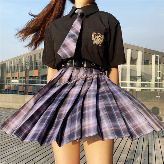 "JK PURPLE BLACK PLAID PLEATED" SKIRT N051903