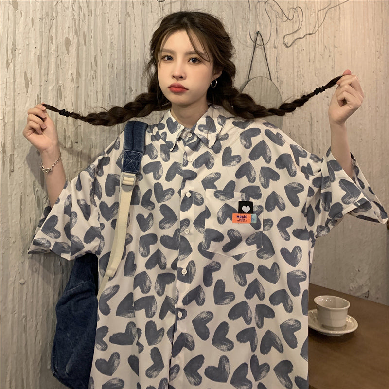 BLUE LOVE PRINT SHORT SLEEVE SHIRT UB2697