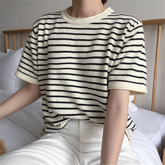 "SIMPLE BLACK WHITE STRIPED KNITTED" T-SHIRT N032307