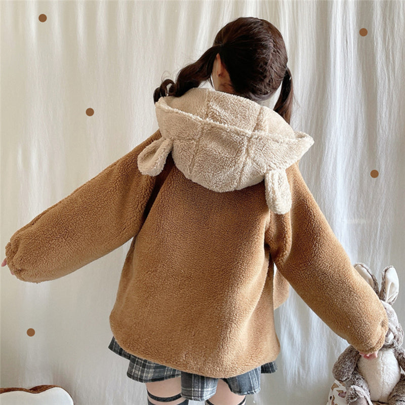 CUTE BEAR EARS FURRY HORN BUTTON COAT UB2801