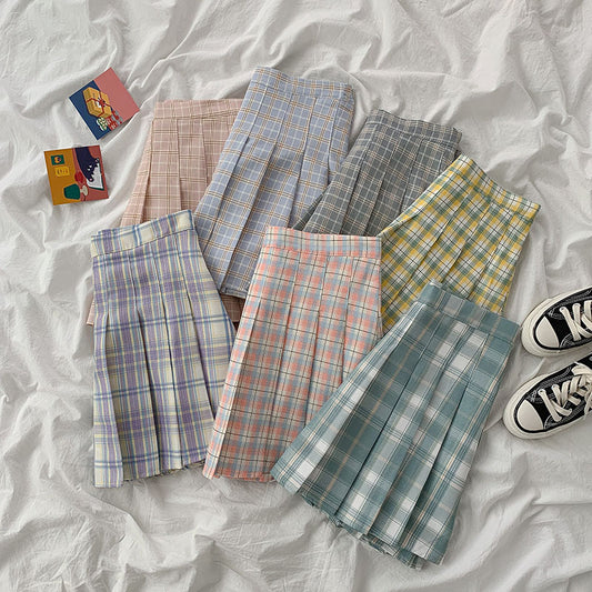 "SEVEN COLORS PASTEL PLAID PLEATED" SKIRT N031603