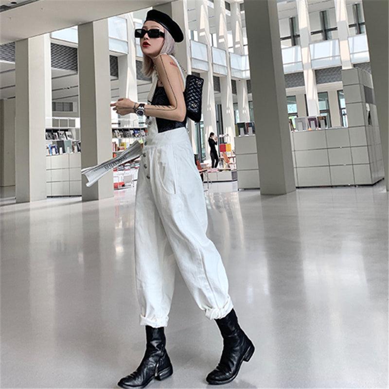 "WHITE ONE-SHOULDER" OVERALLS N081901