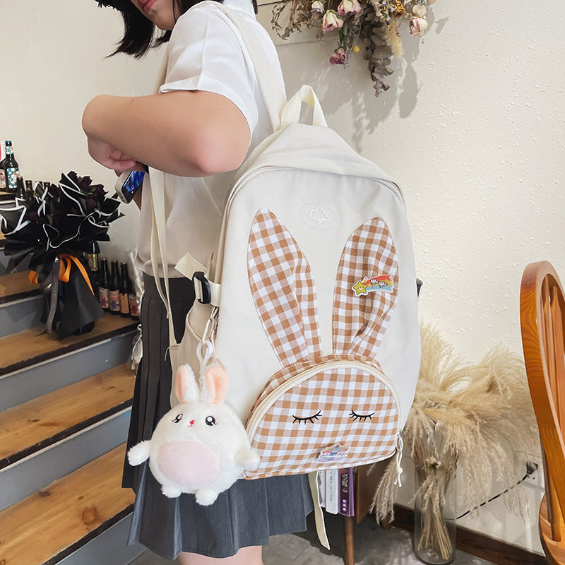 HARAJUKU PLAID BUNNY PATTERN BACKPACK UB2611