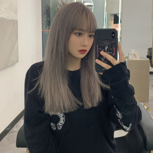 "STRAIGHT BANGS SMOKY GRAY LONG" WIG N101305