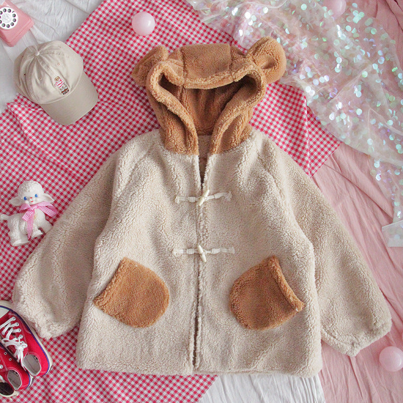 CUTE BEAR EARS FURRY HORN BUTTON COAT UB2801