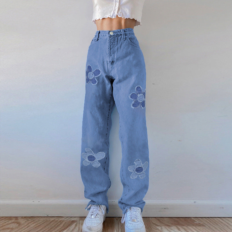 BLUE FLOWER PATTERN JEANS UB2587