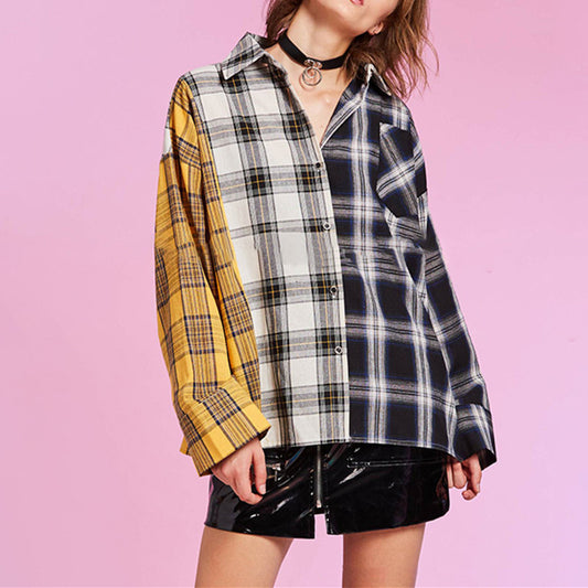 "YELLOW BLACK MATCHING PLAID LONG SLEEVE" SHIRT UB2406