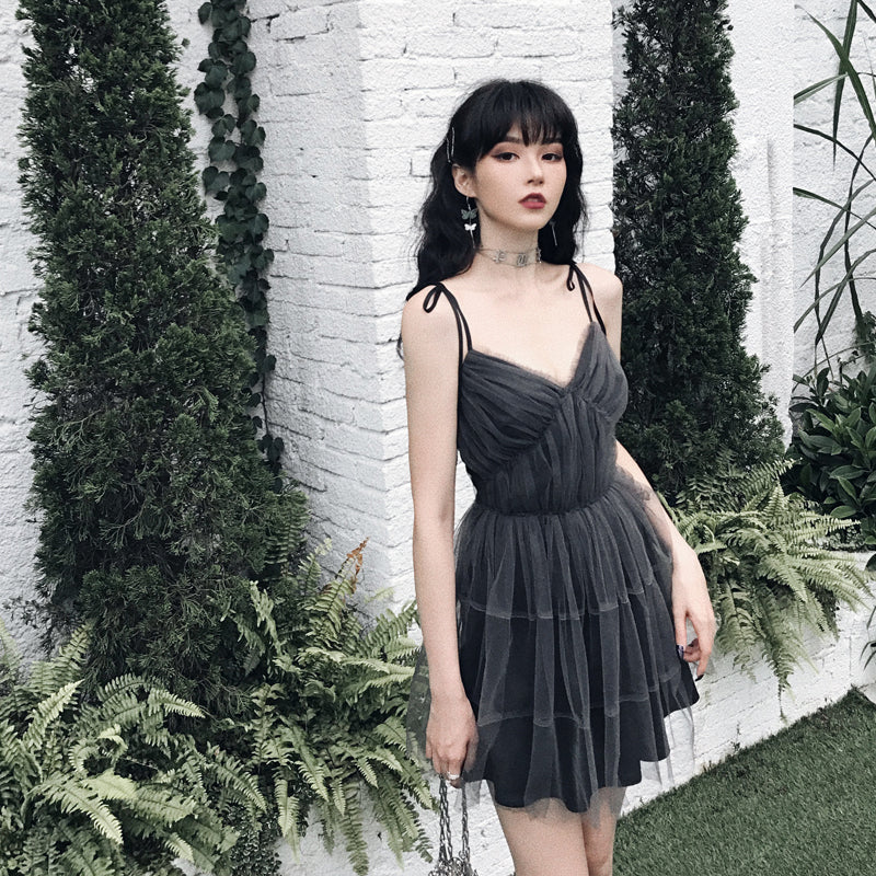 "DARK GRAY TULLE SUSPENDER" DRESS N090811