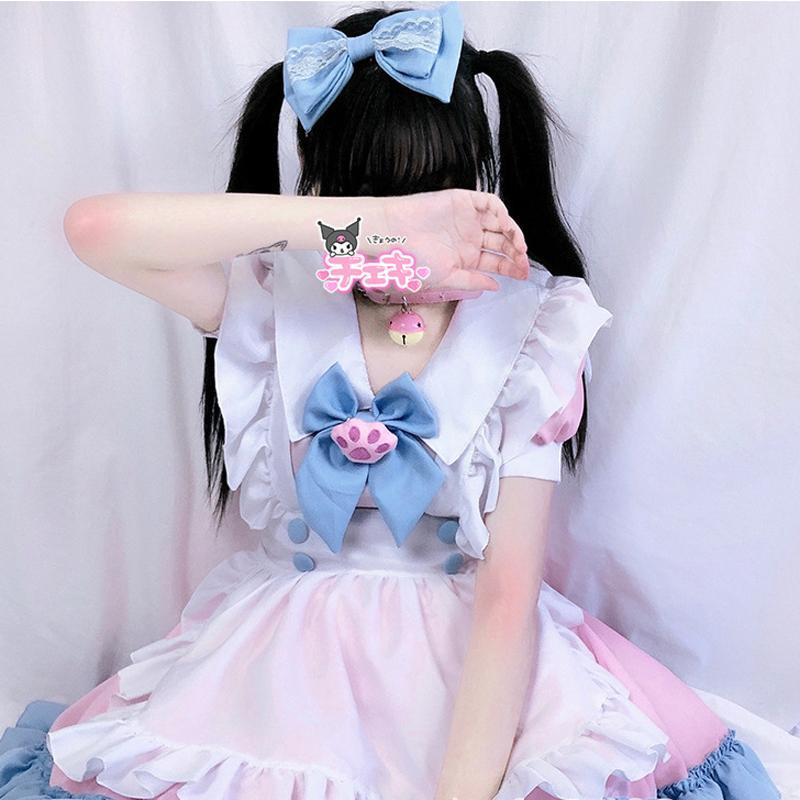 "LOLITA CAT PAW BOW PINK BLUE MAID" OUTFIT DRESS N022406