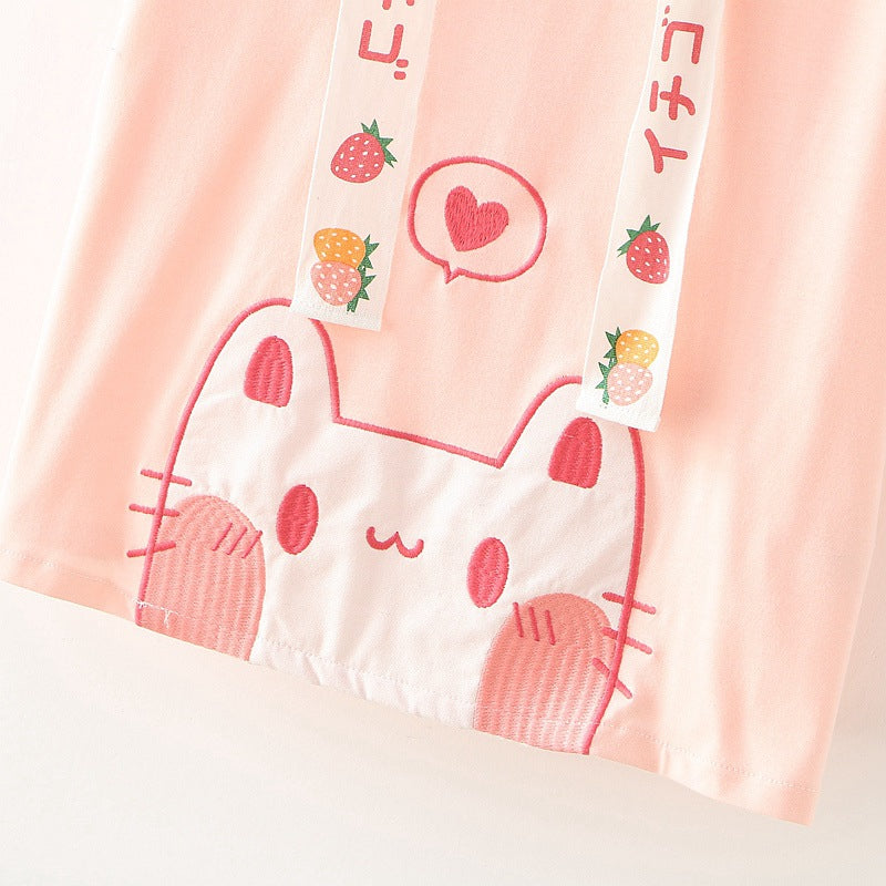 PINK CAT STRAWBERRY DRAWSTRING HOODIE UB2652