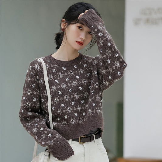 "THREE COLOR RETRO SNOWFLAKE PULLOVER" SWEATER N111807