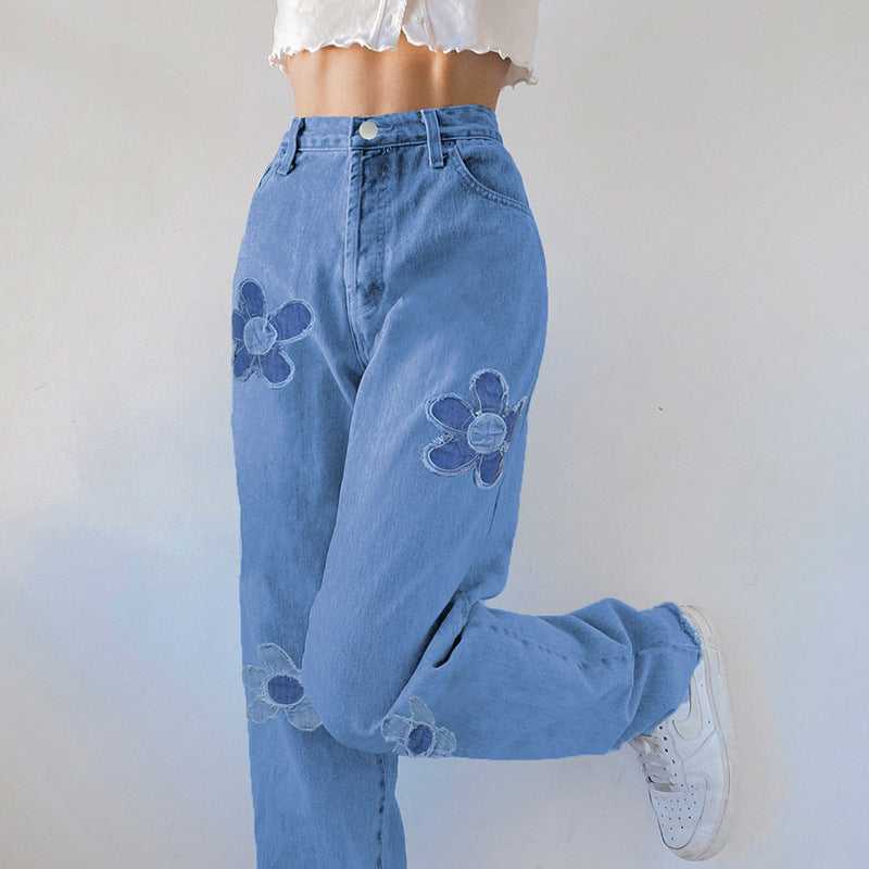 BLUE FLOWER PATTERN JEANS UB2587