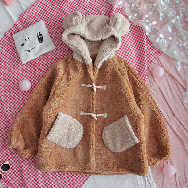 CUTE BEAR EARS FURRY HORN BUTTON COAT UB2801