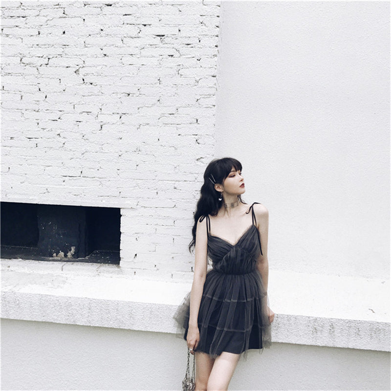 "DARK GRAY TULLE SUSPENDER" DRESS N090811