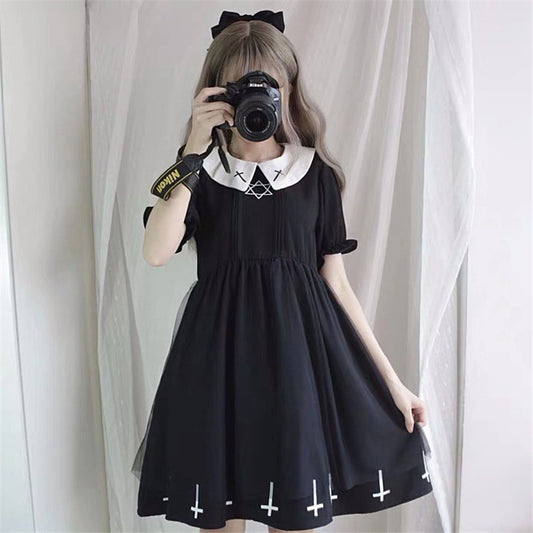 "GOTH CROSS HEXAGRAM MESH" DRESS N010805