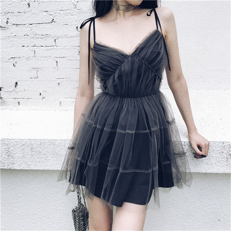 "DARK GRAY TULLE SUSPENDER" DRESS N090811