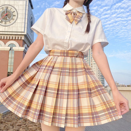 "JK YELLOW KHAKI PLAID" SKIRT N051905