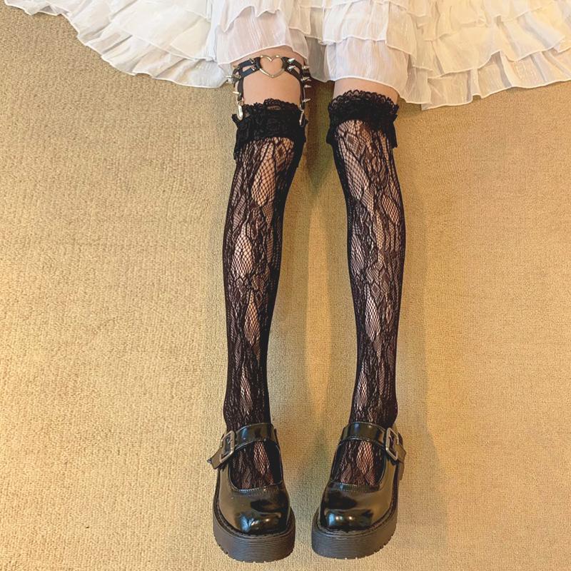 LOLITA LACE STOCKINGS / LOVE HEART RIVET LEG RING UB2446