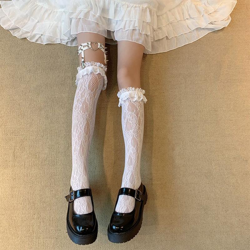 LOLITA LACE STOCKINGS / LOVE HEART RIVET LEG RING UB2446