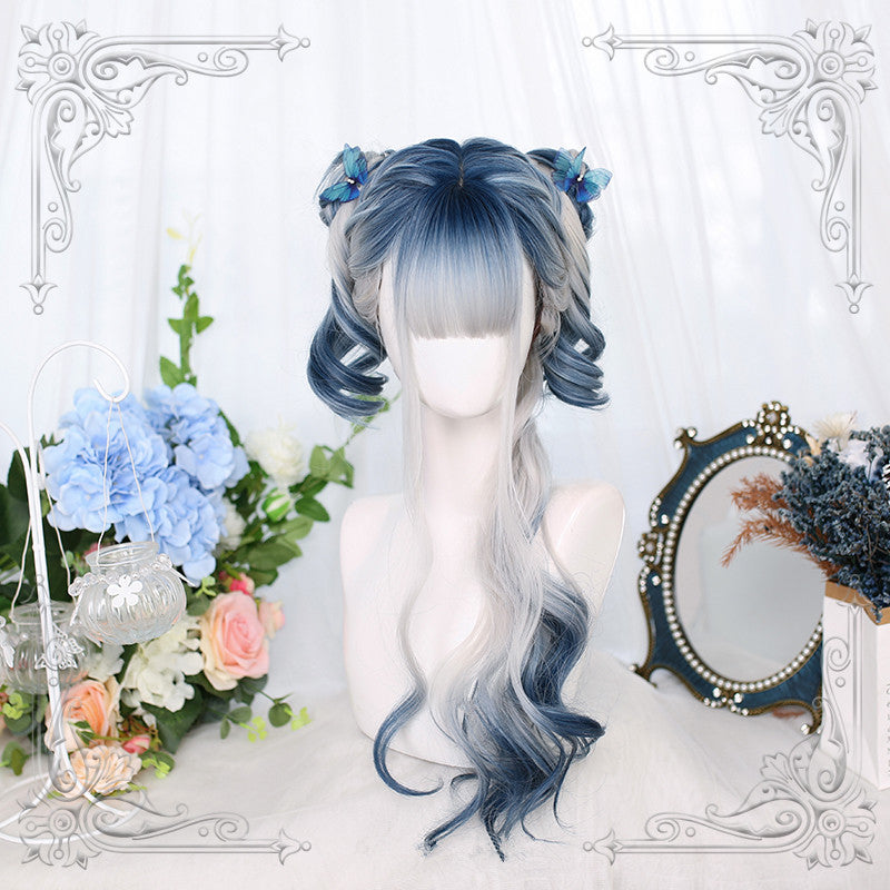 "BLUE WHITE GRADIENT LONG CURLY" WIG D061501