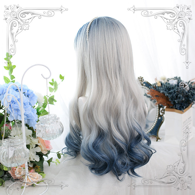 "BLUE WHITE GRADIENT LONG CURLY" WIG D061501