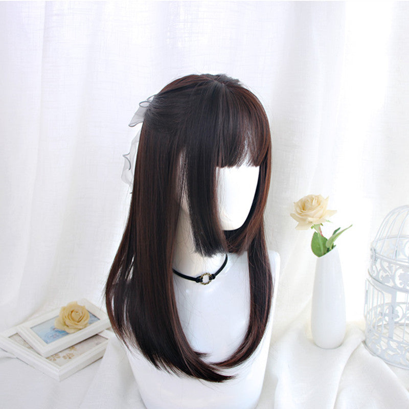 [ @hana.bunny_bunny ] "BLACK BROWN BANGS MEDIUM LONG STRAIGHT" WIG D051224