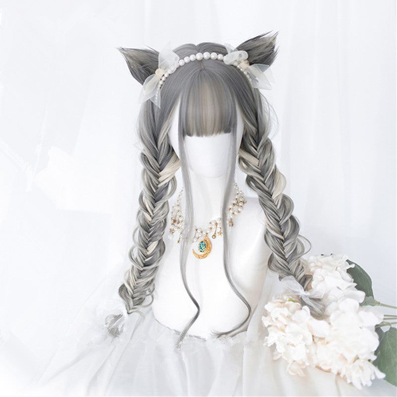 "CAT EAR GRAY GRADIENT CURLY" WIG D051801