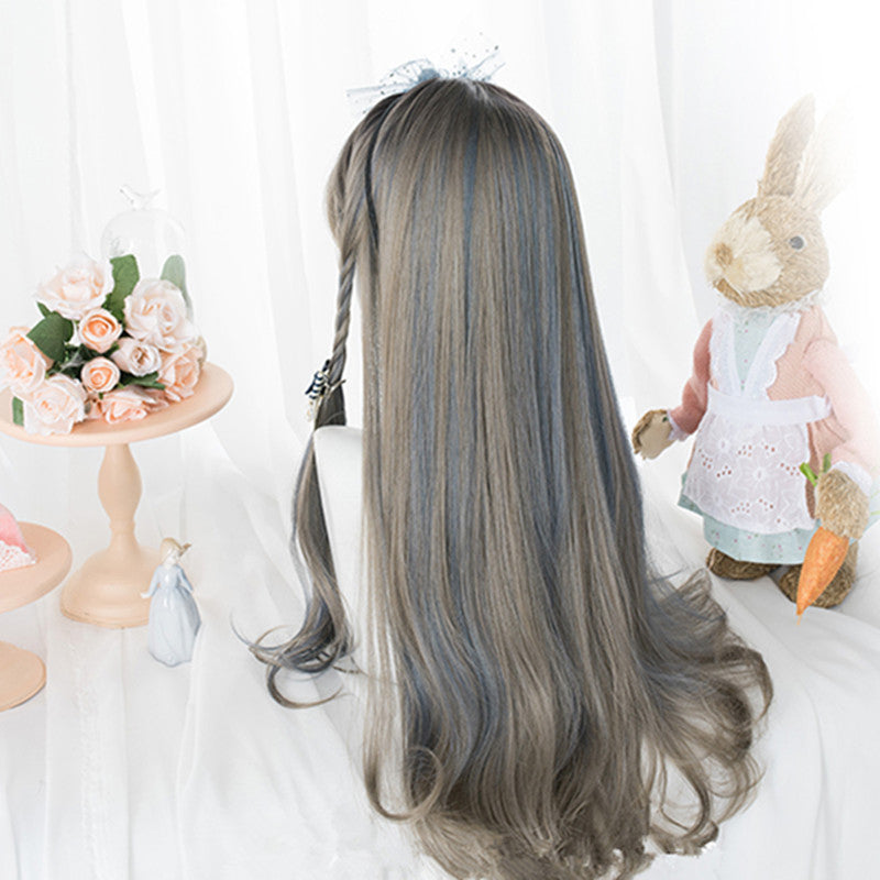 "GRAY-BLUE GRADIENT LONG CURLY" WIG D051613