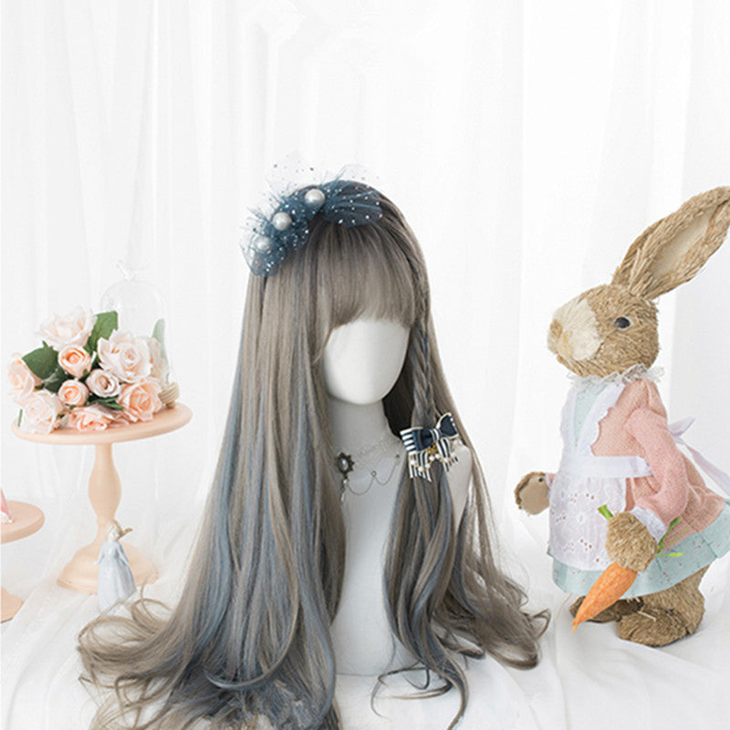 "GRAY-BLUE GRADIENT LONG CURLY" WIG D051613