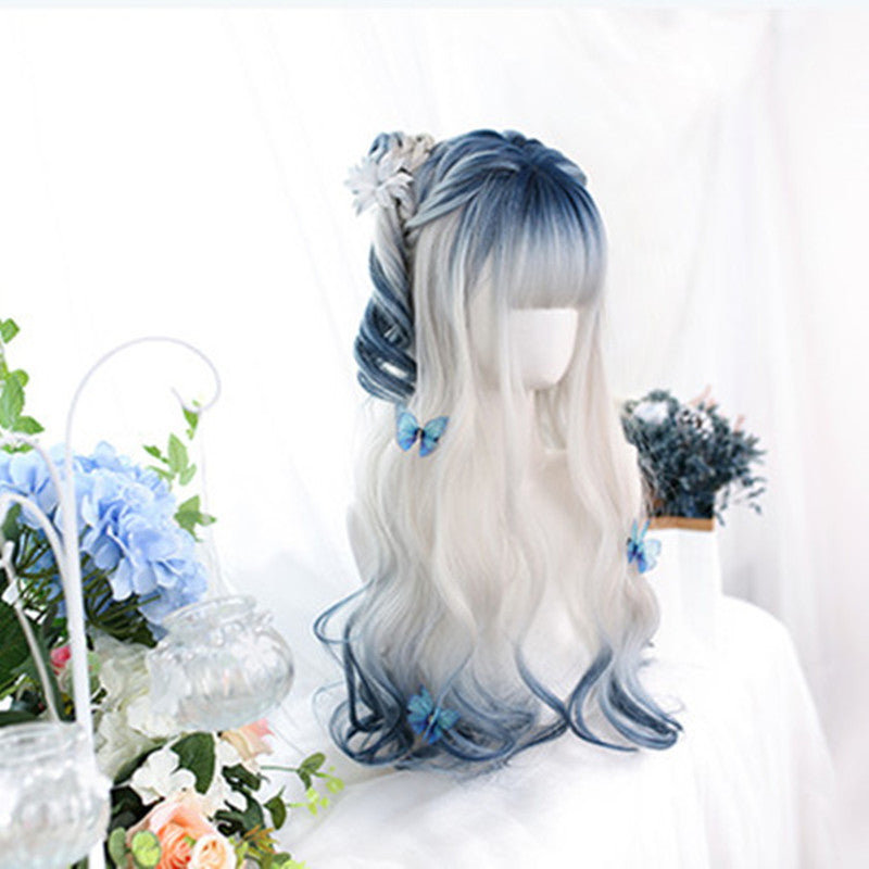 "BLUE WHITE GRADIENT LONG CURLY" WIG D061501