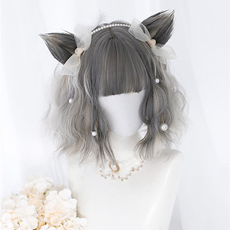 "CAT EAR GRAY GRADIENT CURLY" WIG D051801