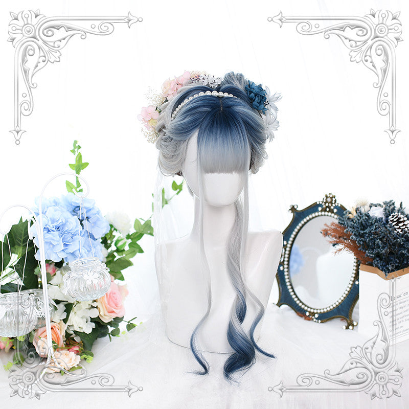 "BLUE WHITE GRADIENT LONG CURLY" WIG D061501