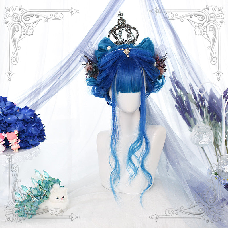 "BLUE GRADIENT LONG CURLY" WIG D071407