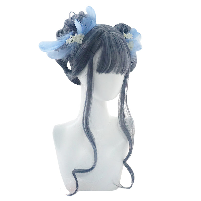 "BLUE GRAY BIG WAVY LONG CURLY" WIG D051523