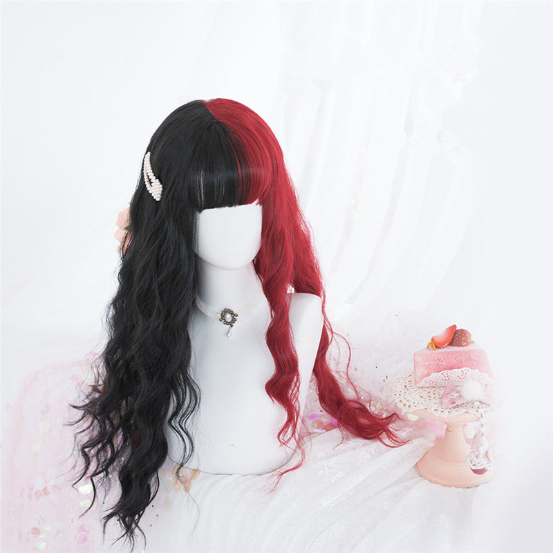 [@venomous_dolly] "HALF RED HALF BLACK LONG CURLY" WIG D072104