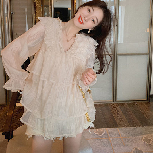 "APRICOT CHIFFON FLARE SLEEVE" SHIRT D070413