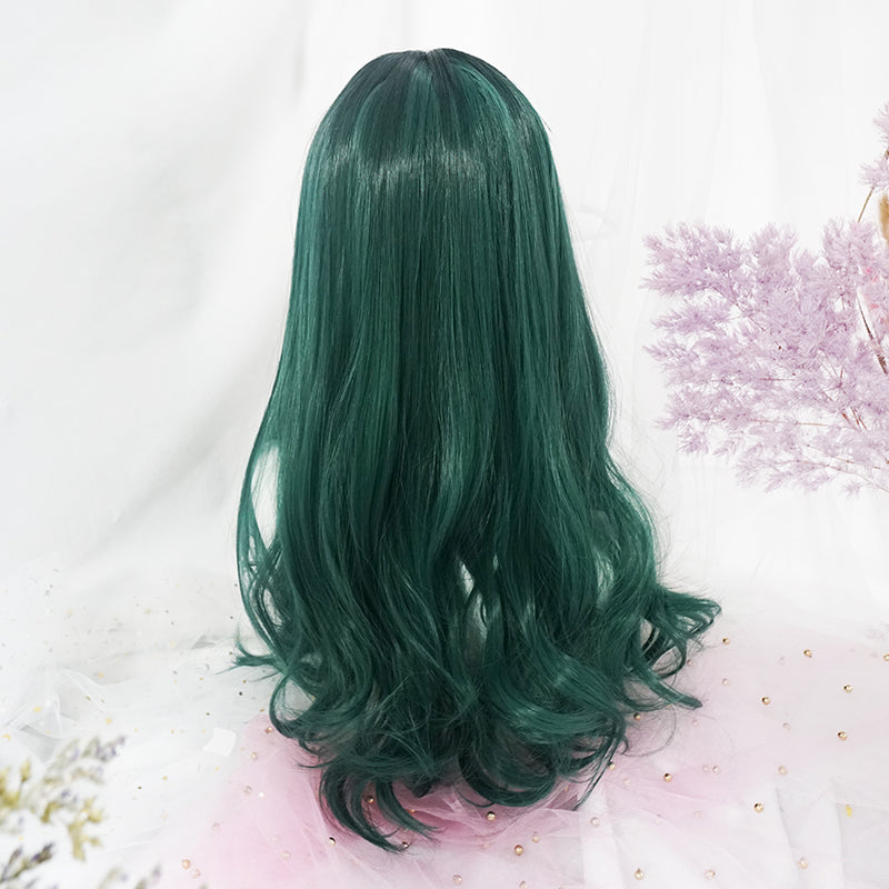 "DARK GREEN BANGS BIG WAVY LONG CURLY" WIG D051512