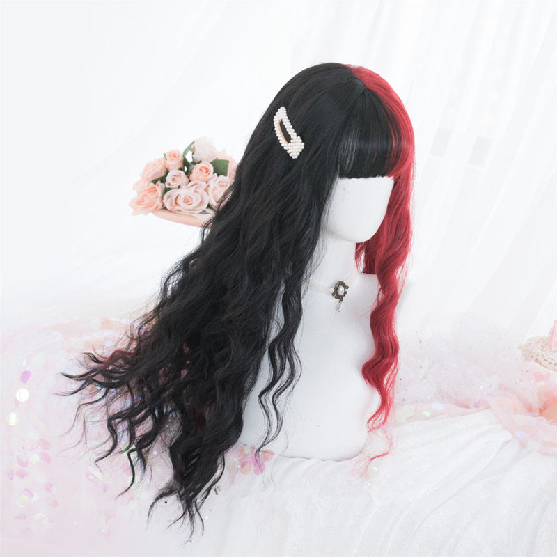 [@venomous_dolly] "HALF RED HALF BLACK LONG CURLY" WIG D072104