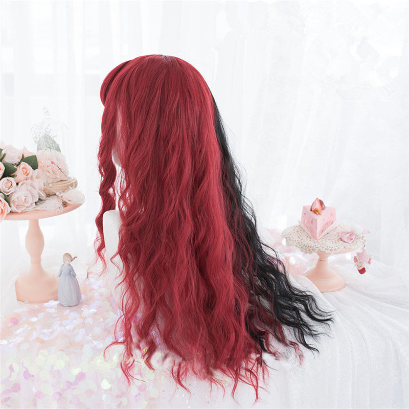 [@venomous_dolly] "HALF RED HALF BLACK LONG CURLY" WIG D072104