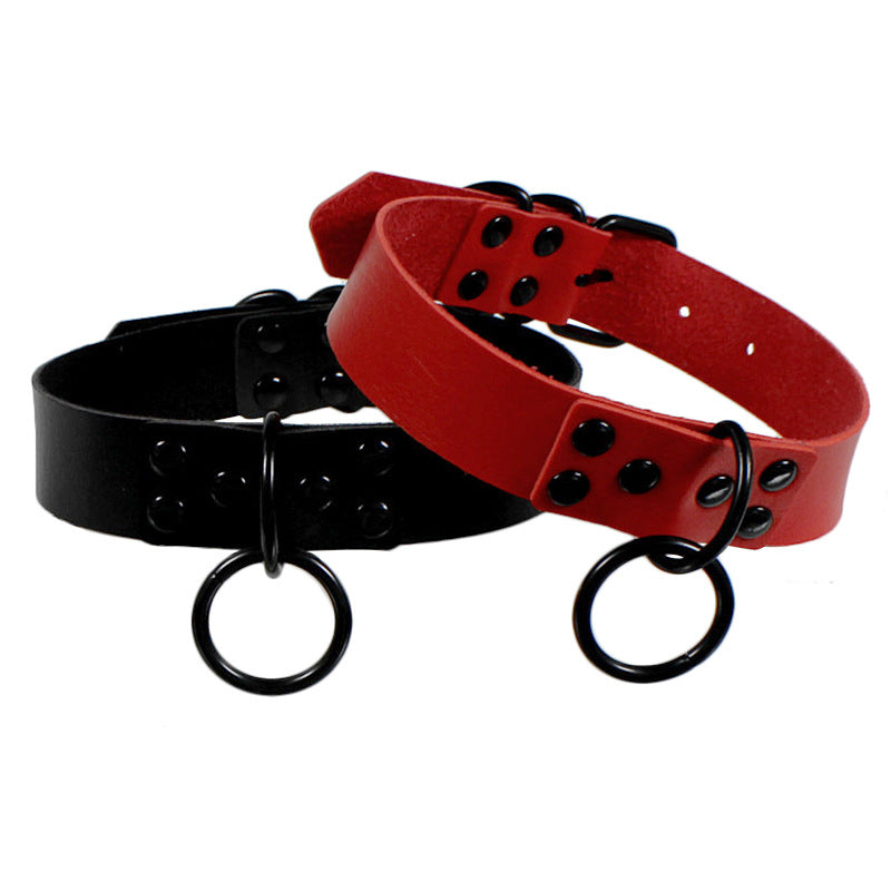 "LEATHER BLACK STUD O" CHOKER D070802