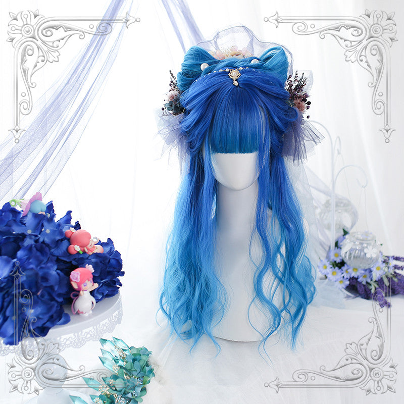 "BLUE GRADIENT LONG CURLY" WIG D071407