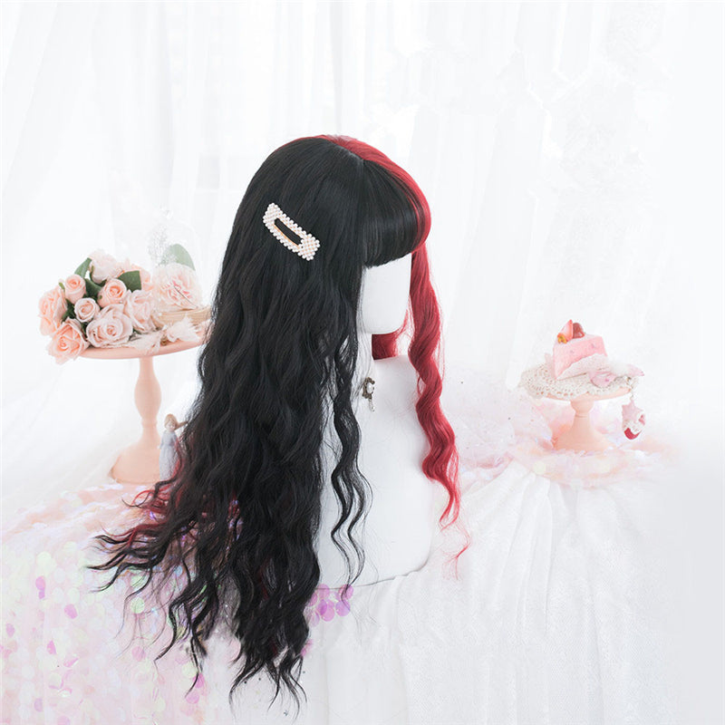 [@venomous_dolly] "HALF RED HALF BLACK LONG CURLY" WIG D072104