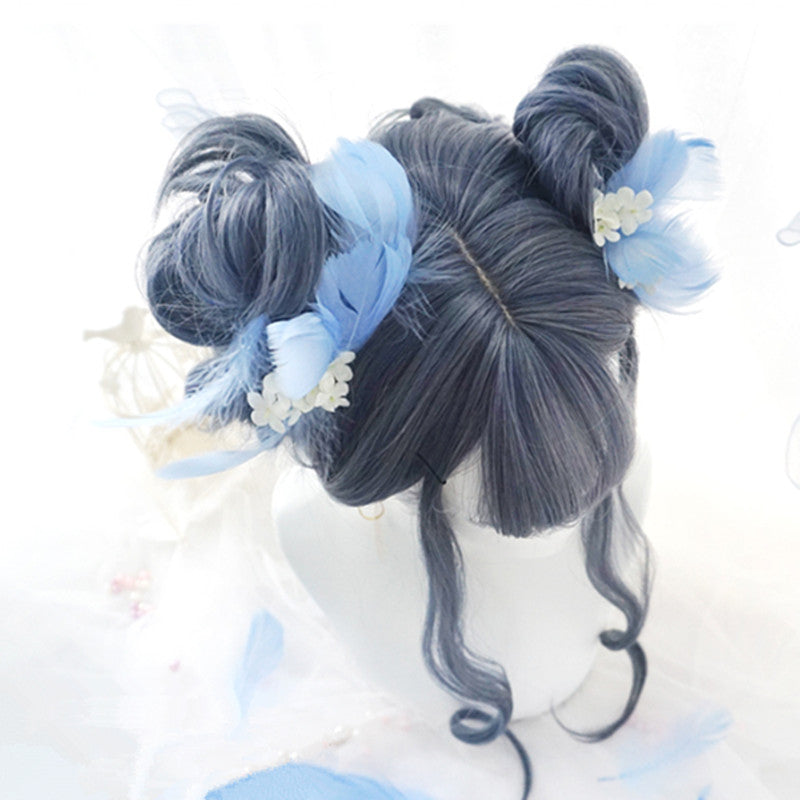 "BLUE GRAY BIG WAVY LONG CURLY" WIG D051523