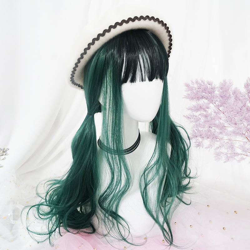 "DARK GREEN BANGS BIG WAVY LONG CURLY" WIG D051512