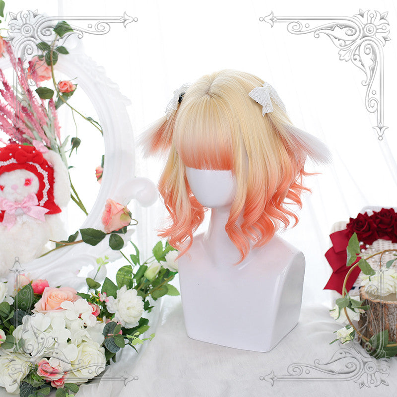 [@melissa_lissova] Blonde Gradient Rabbit Ear Short Curly Wig D050513